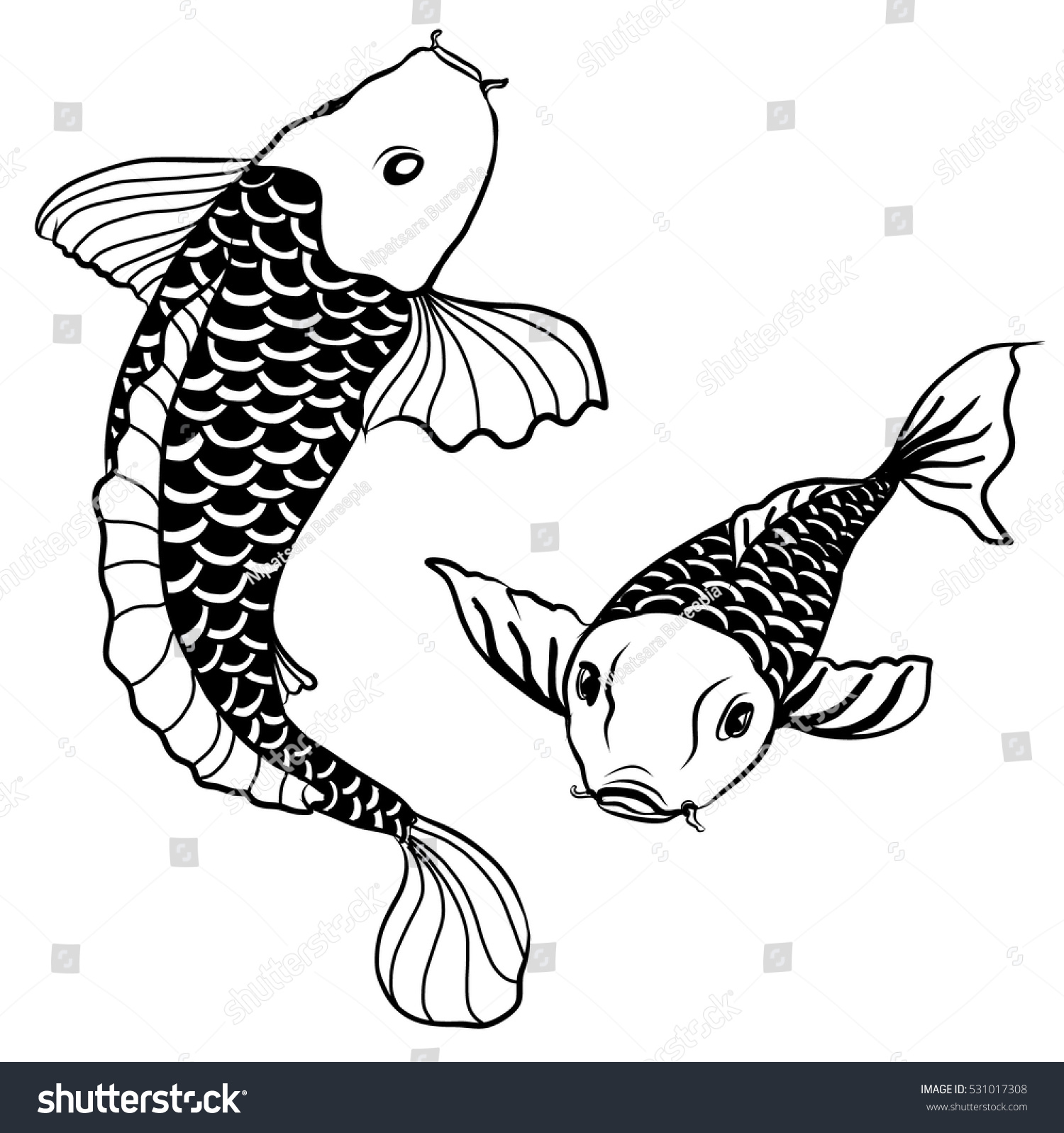 Hand Drawn Outline Koi Fish Japanese Stock Vector (Royalty Free ...