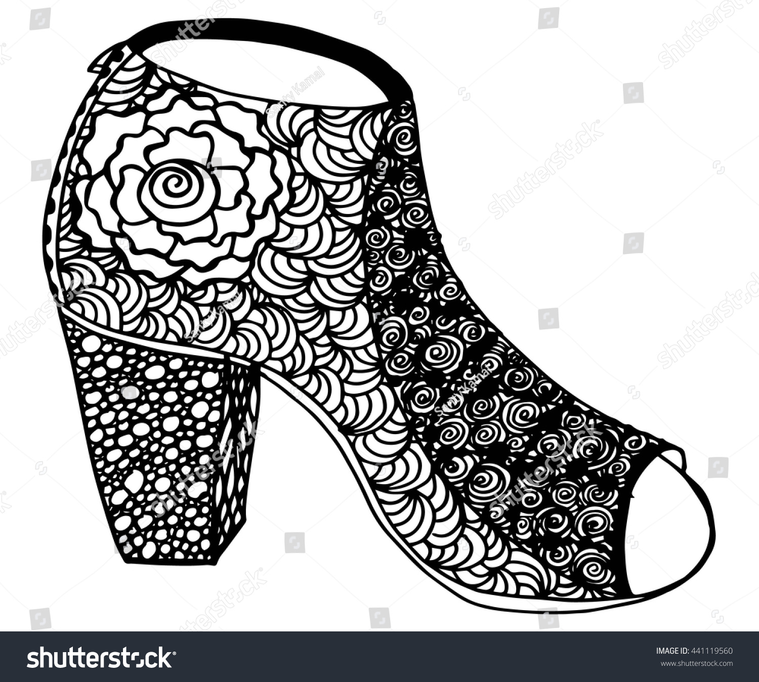 Hand Drawn Outline Ornamental High Heel Stock Vector Royalty Free