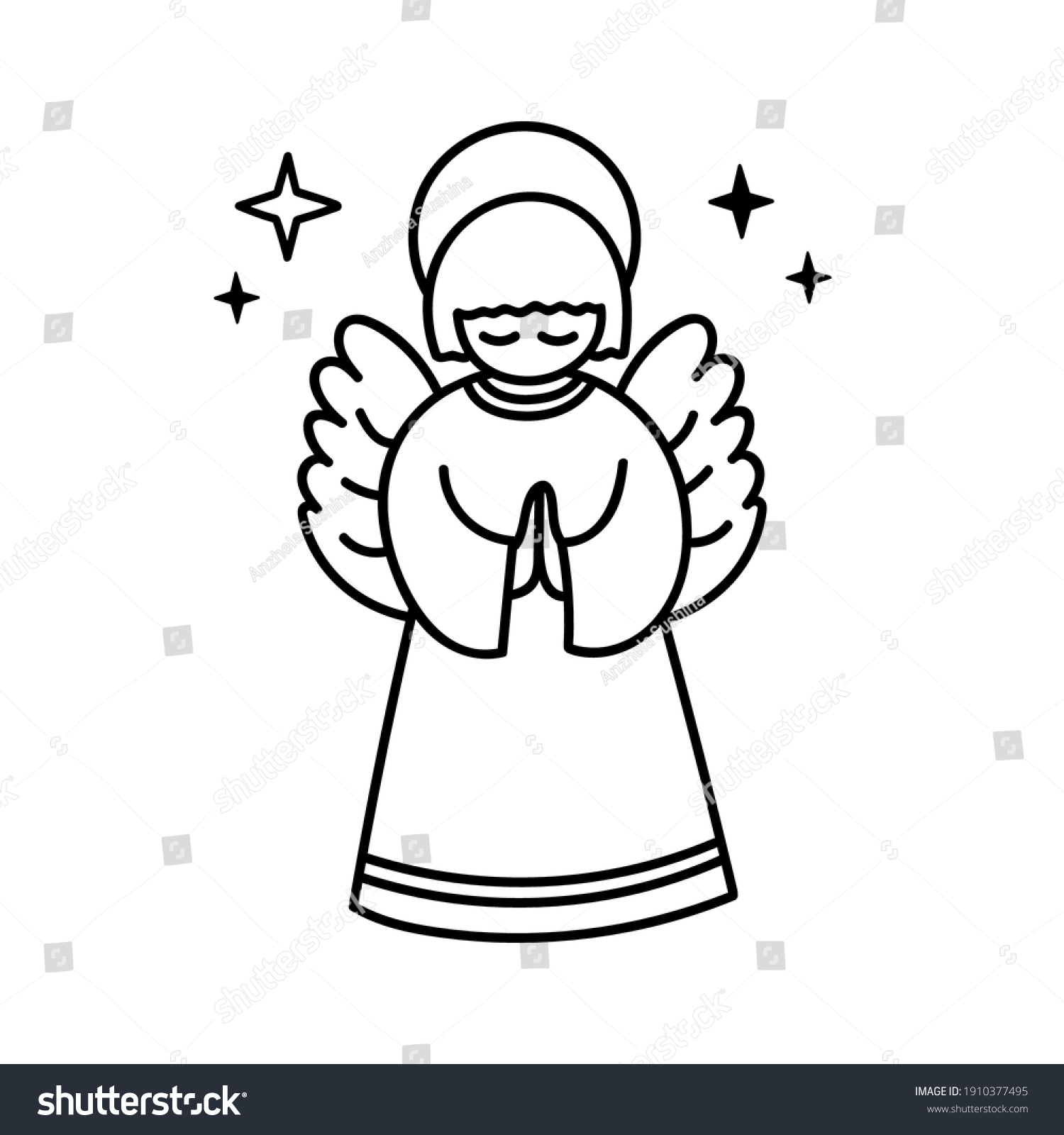 Hand Drawn Outline Vector Praying Angel Stock Vector (Royalty Free ...