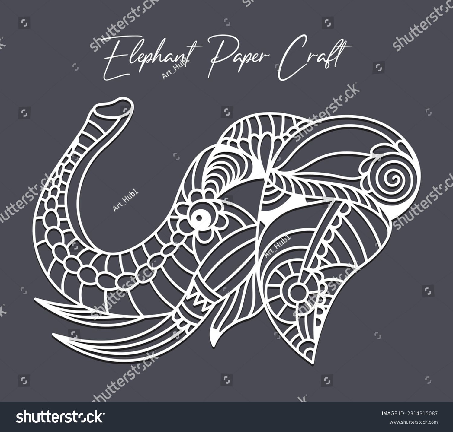 SVG of Hand drawn paper cut elephant head sticker svg