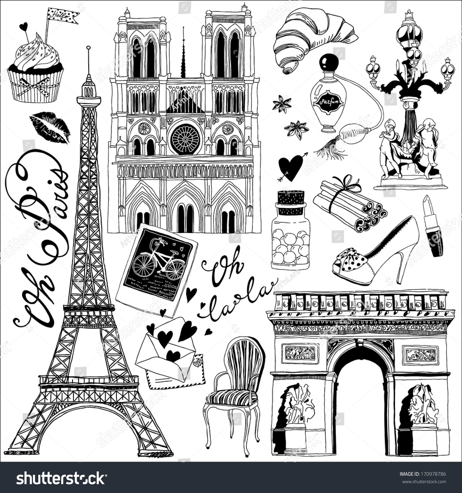 Handdrawn Paris Symbols Set Stock Vector 170978786 Shutterstock 8450