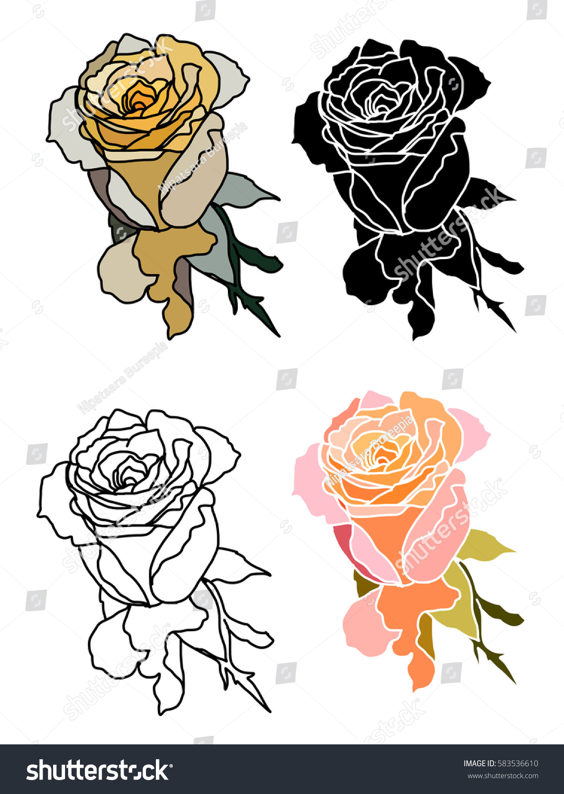 Hand Drawn Pink Rose Doodle Art Stock Vector Royalty Free