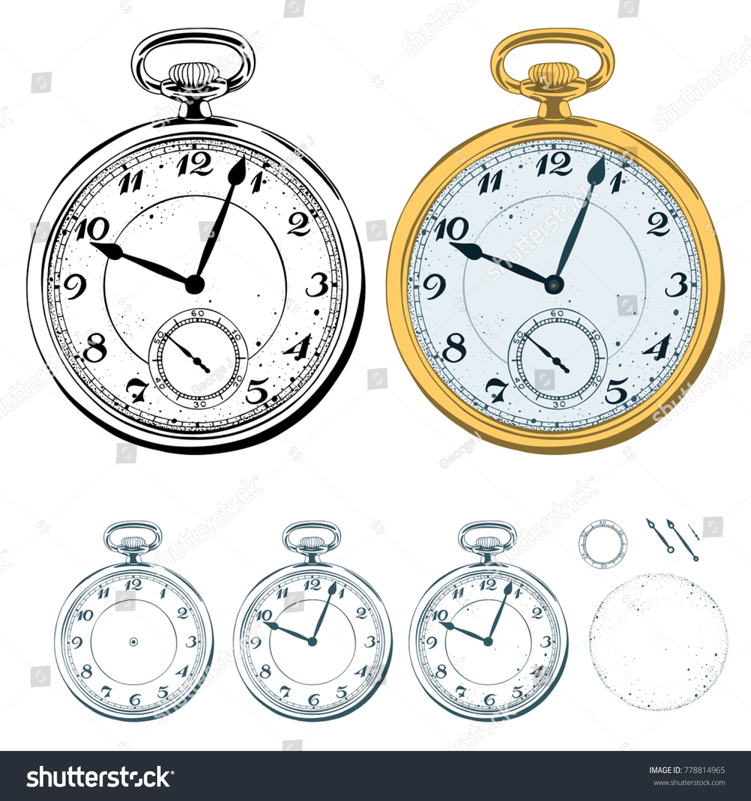 Hand Drawn Pocket Watch Illustrations Set 스톡 벡터(로열티 프리) 778814965