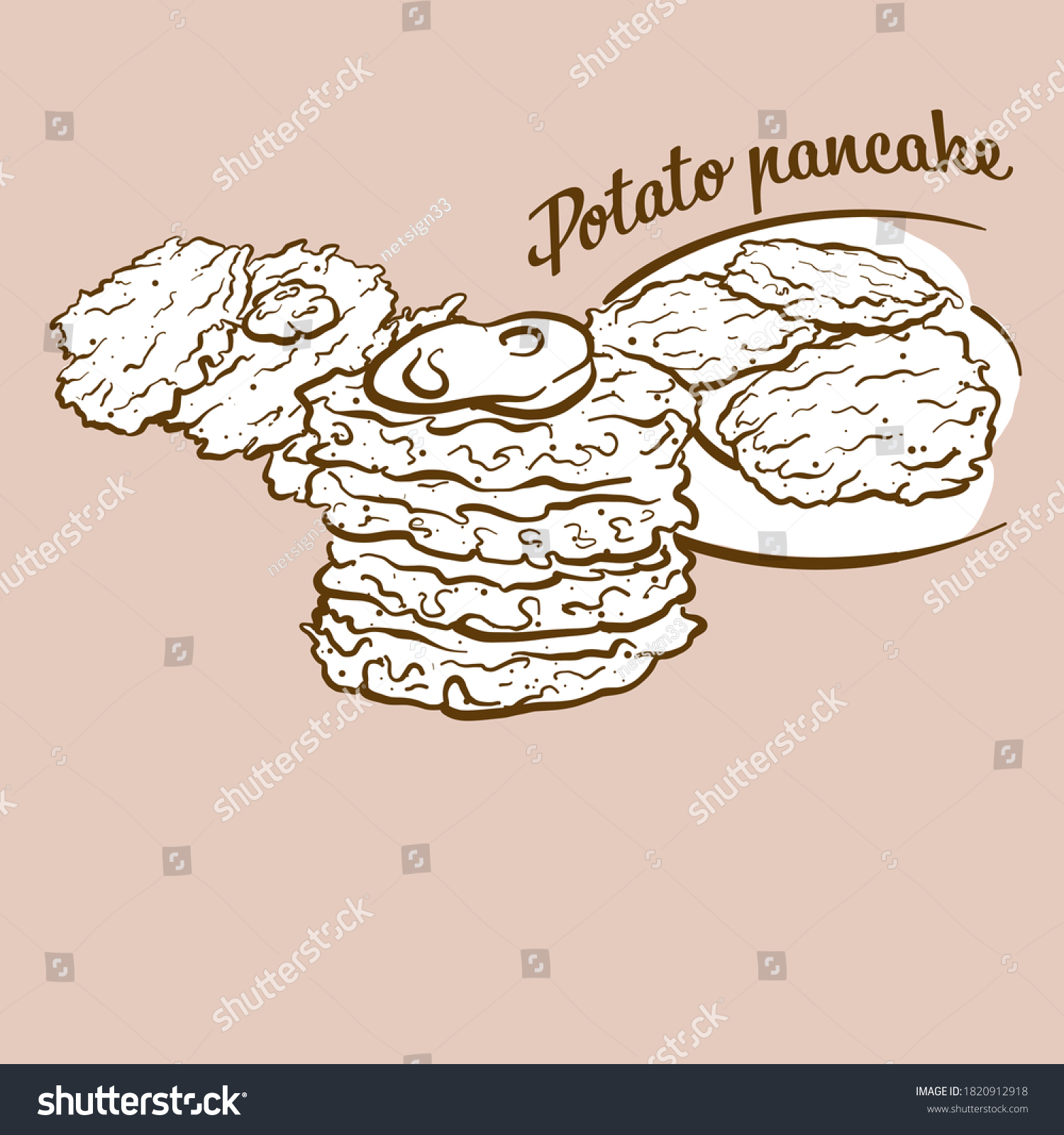 SVG of Hand-drawn Potato pancake bread illustration. Pancake, usually known in Slovakia, Germany. Vector drawing series. svg