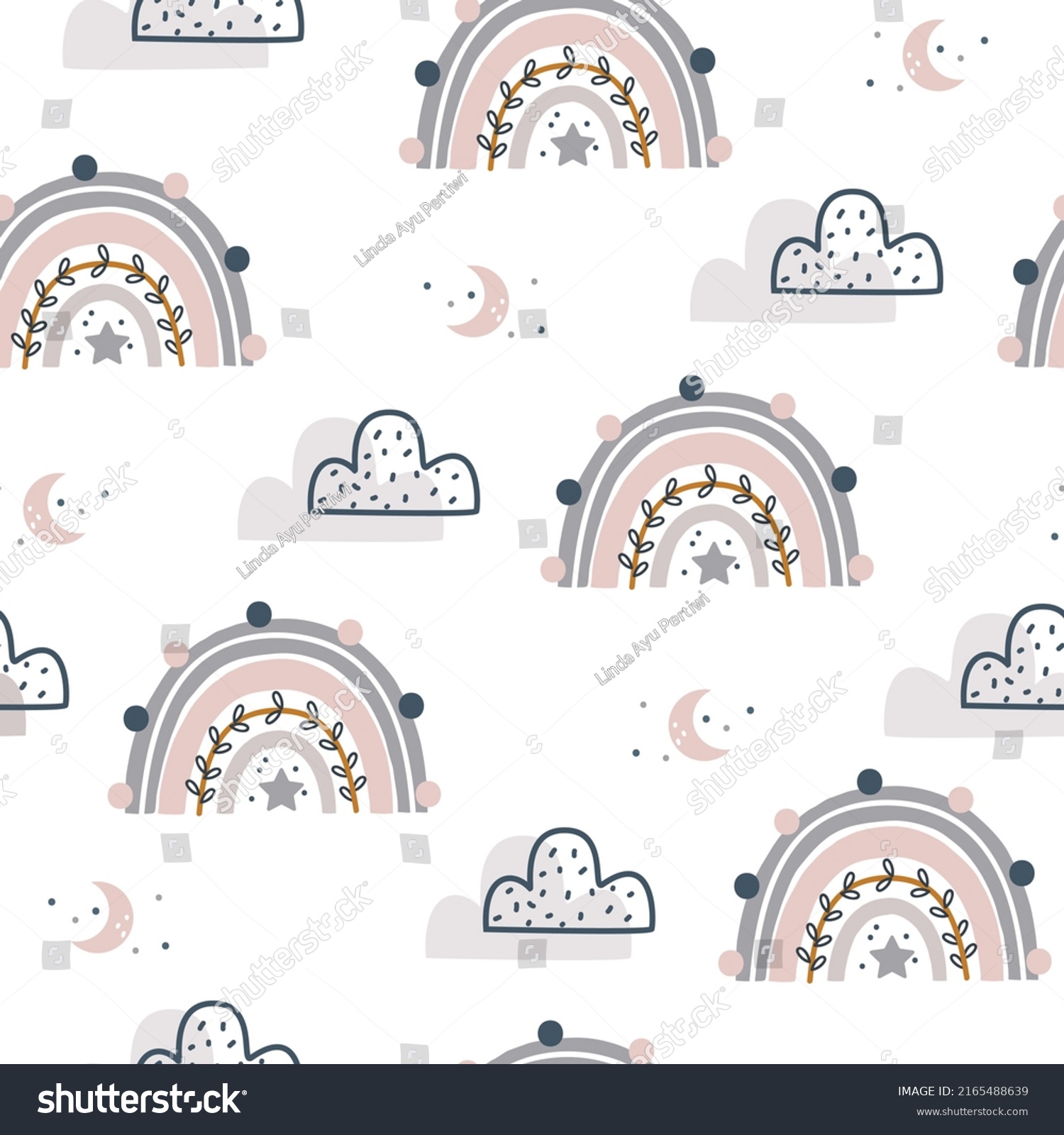 Hand Drawn Rainbow Clouds Boho Style Stock Vector Royalty Free