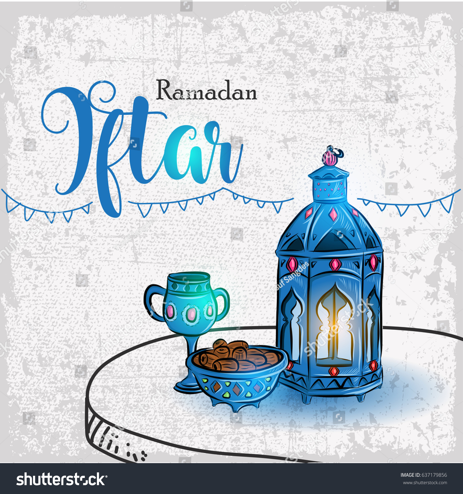 Hand Drawn Ramadan Iftar Illustration Blue Stock Vector 