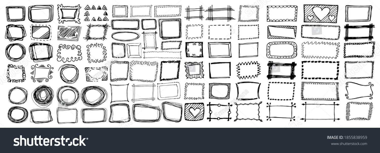 Hand Drawn Rectangle Round Frames Set Stock Vector (Royalty Free ...