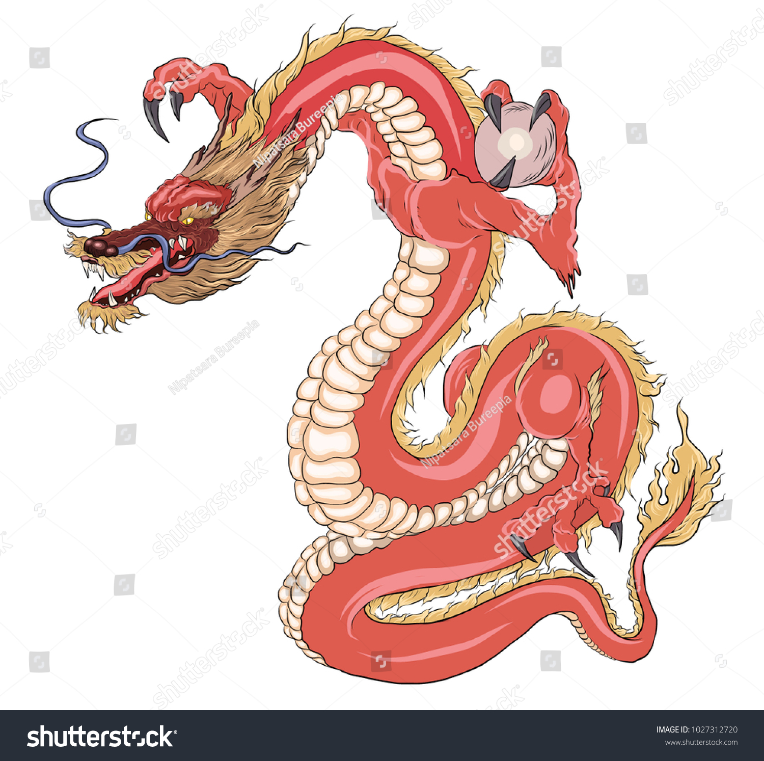 Hand Drawn Red Dragon Vector Printingjapanese Stock Vector (Royalty ...