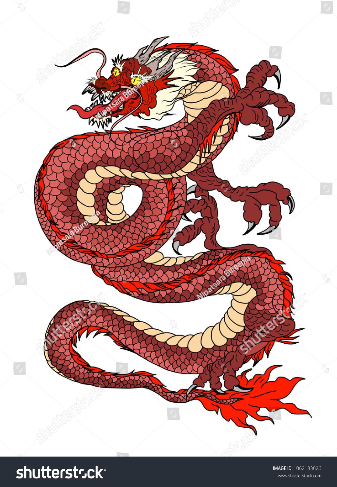 Hand Drawn Red Dragon Vector Printingjapanese Stock Vector (Royalty ...