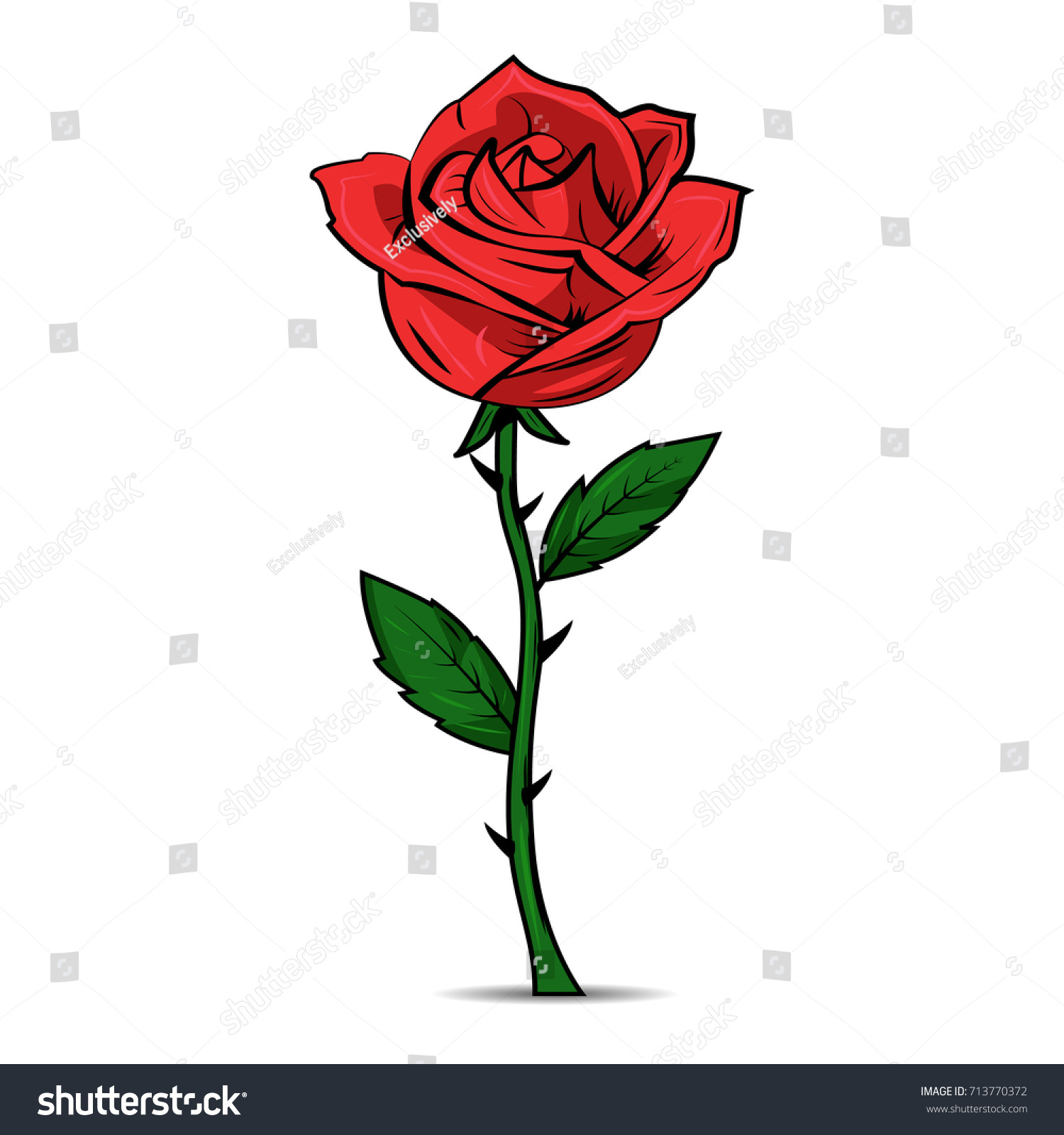 Hand Drawn Red Rose On White Stock Vector 713770372 - Shutterstock