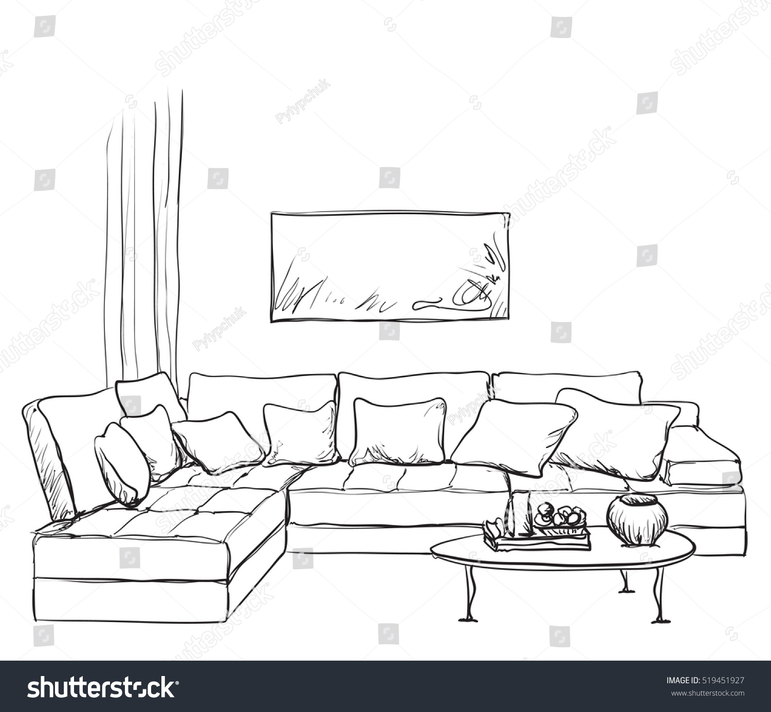 Hand Drawn Room Interior Sketch. Stock Vector Illustration 519451927 