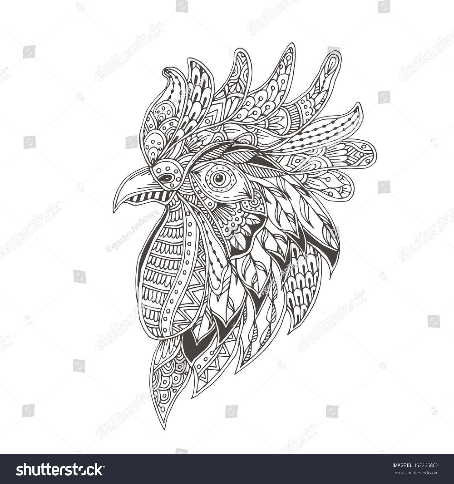 Handdrawn Rooster Ethnic Floral Doodle Pattern Stock Vector 452265862 ...