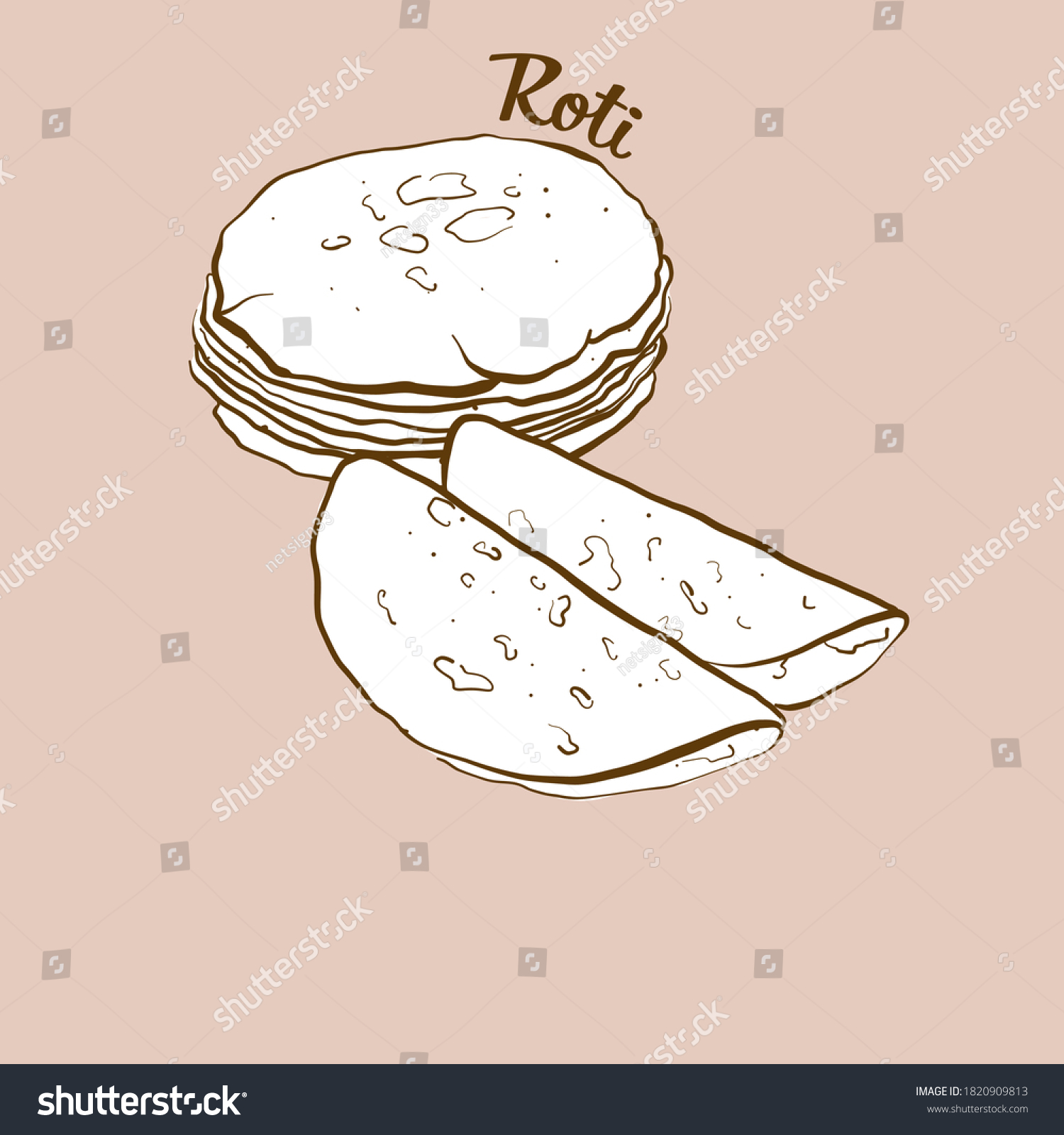 Handdrawn Roti Bread Illustration Flatbread Usually เวกเตอร์สต็อก
