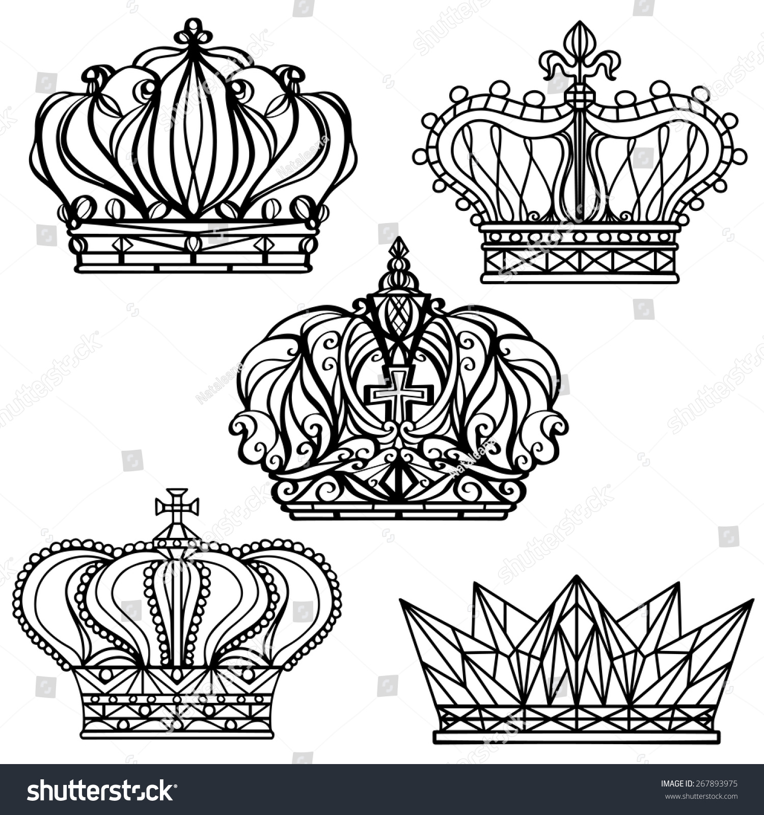 Hand Drawn Royalty Crown Set Black Stock Vector (Royalty Free