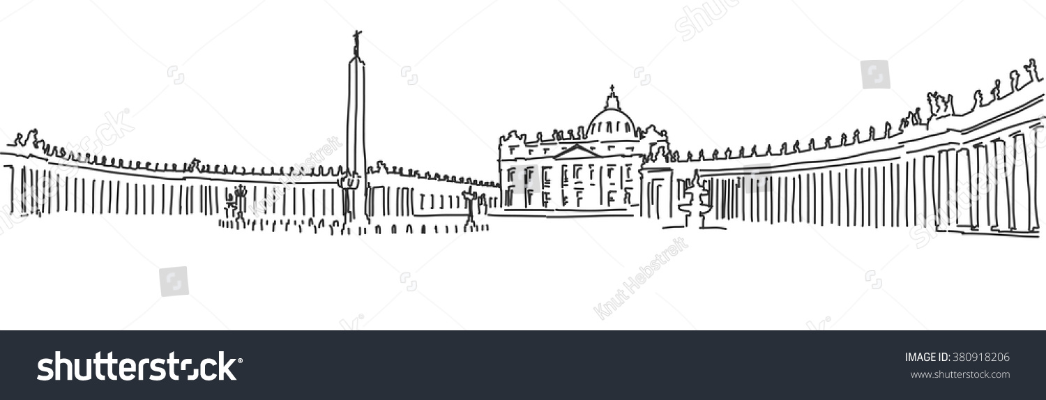 Hand Drawn Saint Peter Square And Saint Peter Basilica. Vatican ...