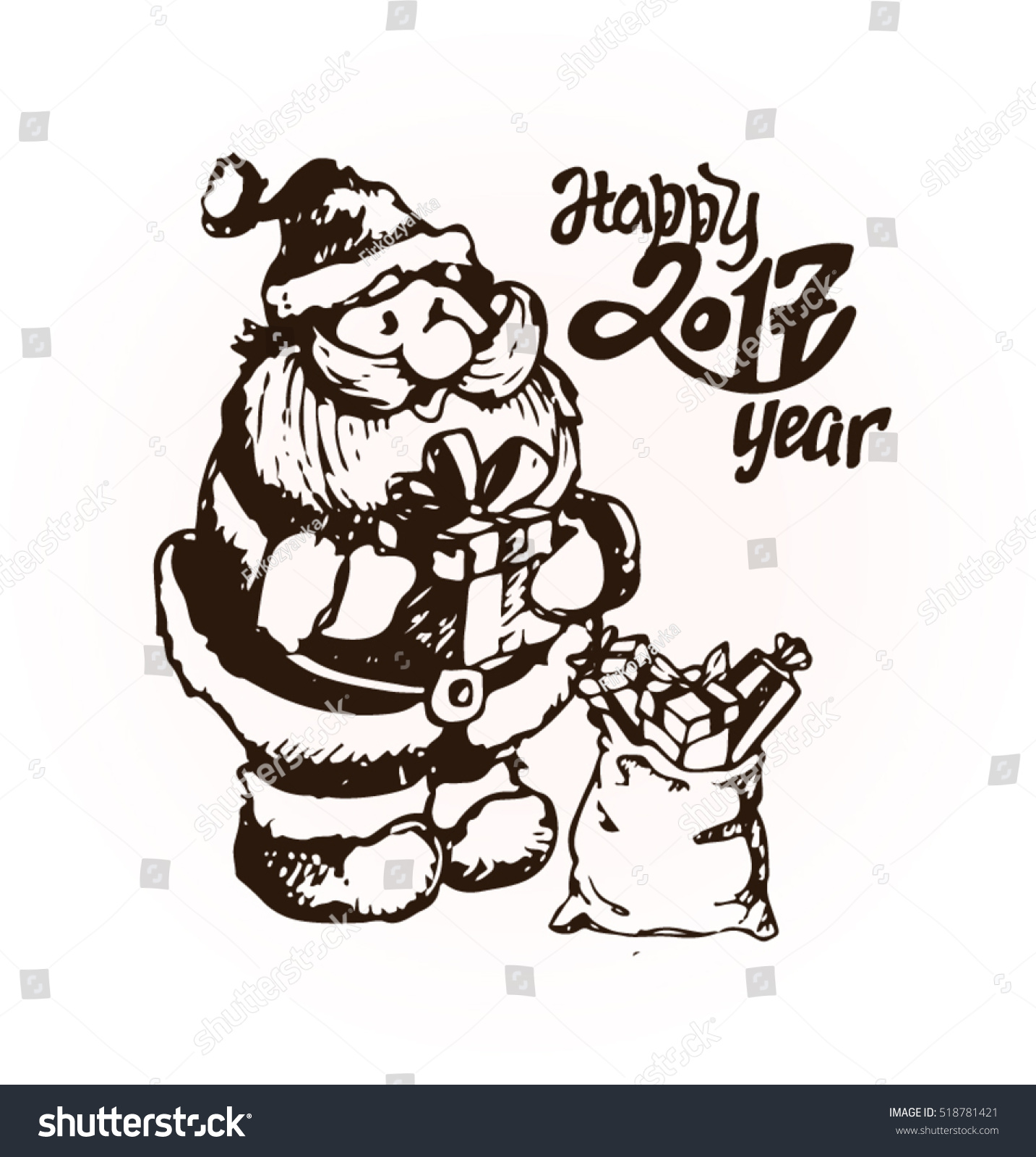Hand drawn Santa Clause Christmas and New Year illustration Doodle funny Santa Claus Happy new year Merry Christmas