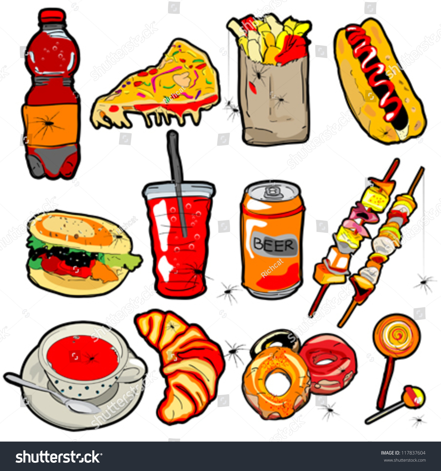 Hand Drawn Scary Fast Food Elements Stock Vector Royalty Free 117837604