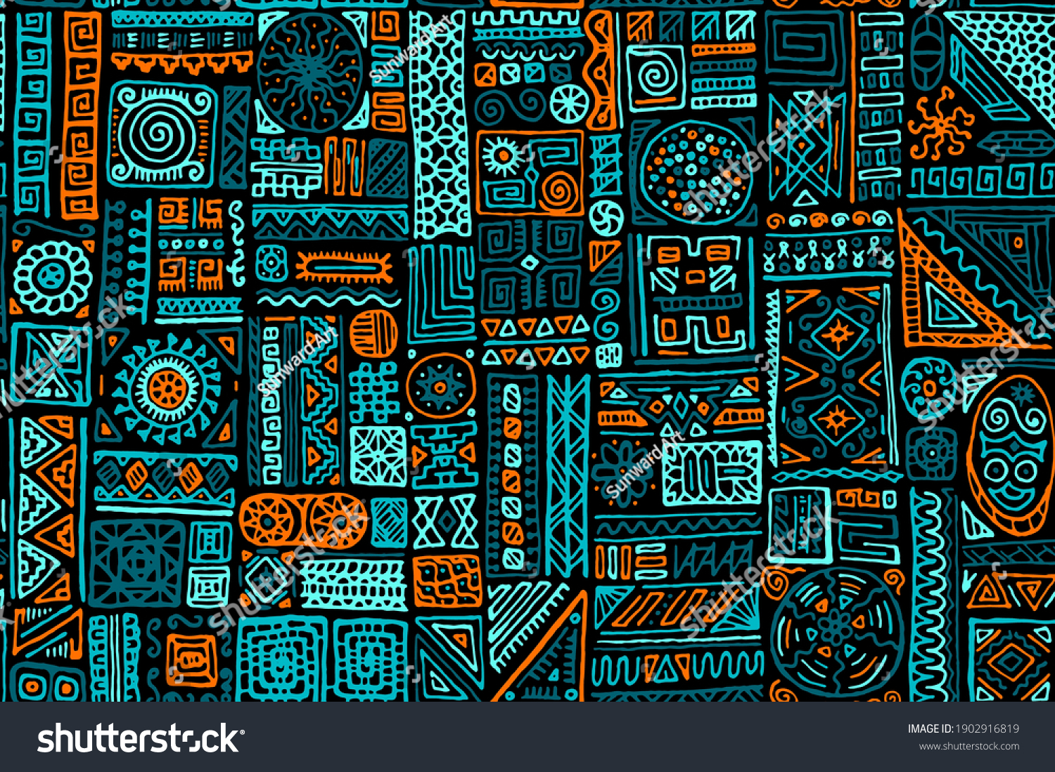 SVG of Hand drawn seamless african folk vector pattern. Tribal design. Ethnic decorative background. Unique geometric seamless pattern made in ethnic style. African textile print. Perfect for clothes print svg