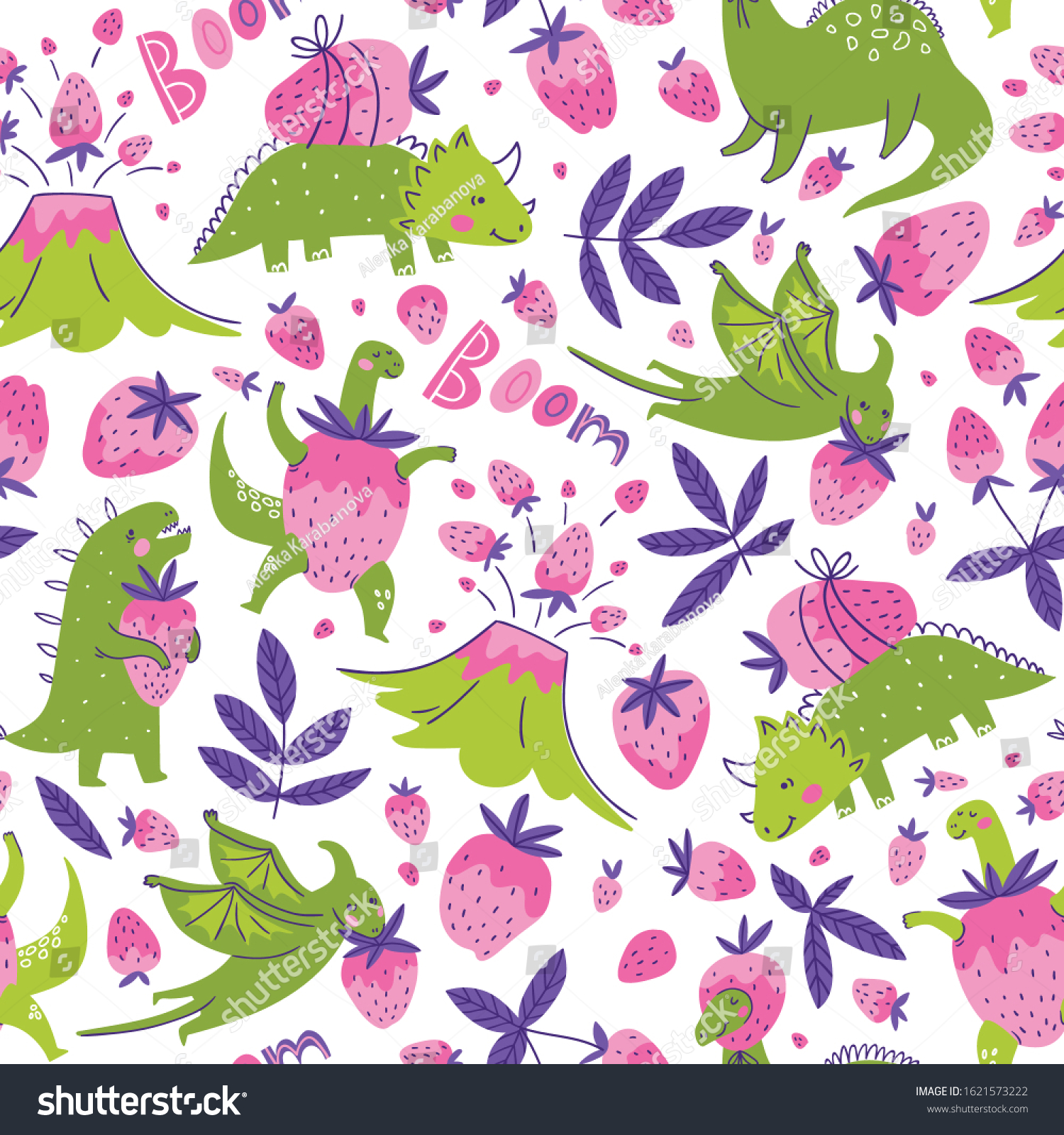 Hand Drawn Seamless Pattern Comic Dinosaurs Stock Vector (Royalty Free ...