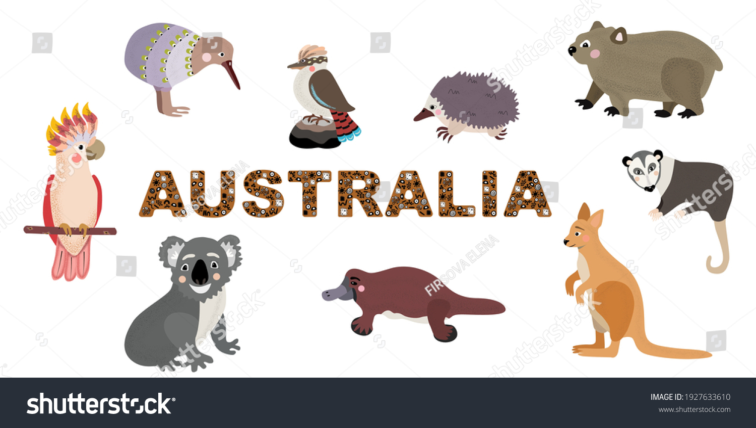 Hand Drawn Set Australian Animals Australia Stock Vector (Royalty Free ...