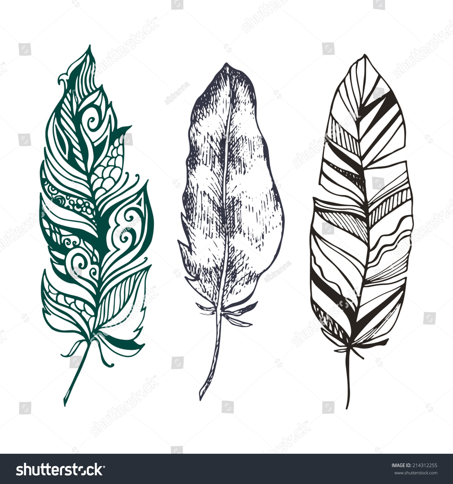 Hand Drawn Set Beautiful Stylish Ethnic Stock Vector 214312255 ...