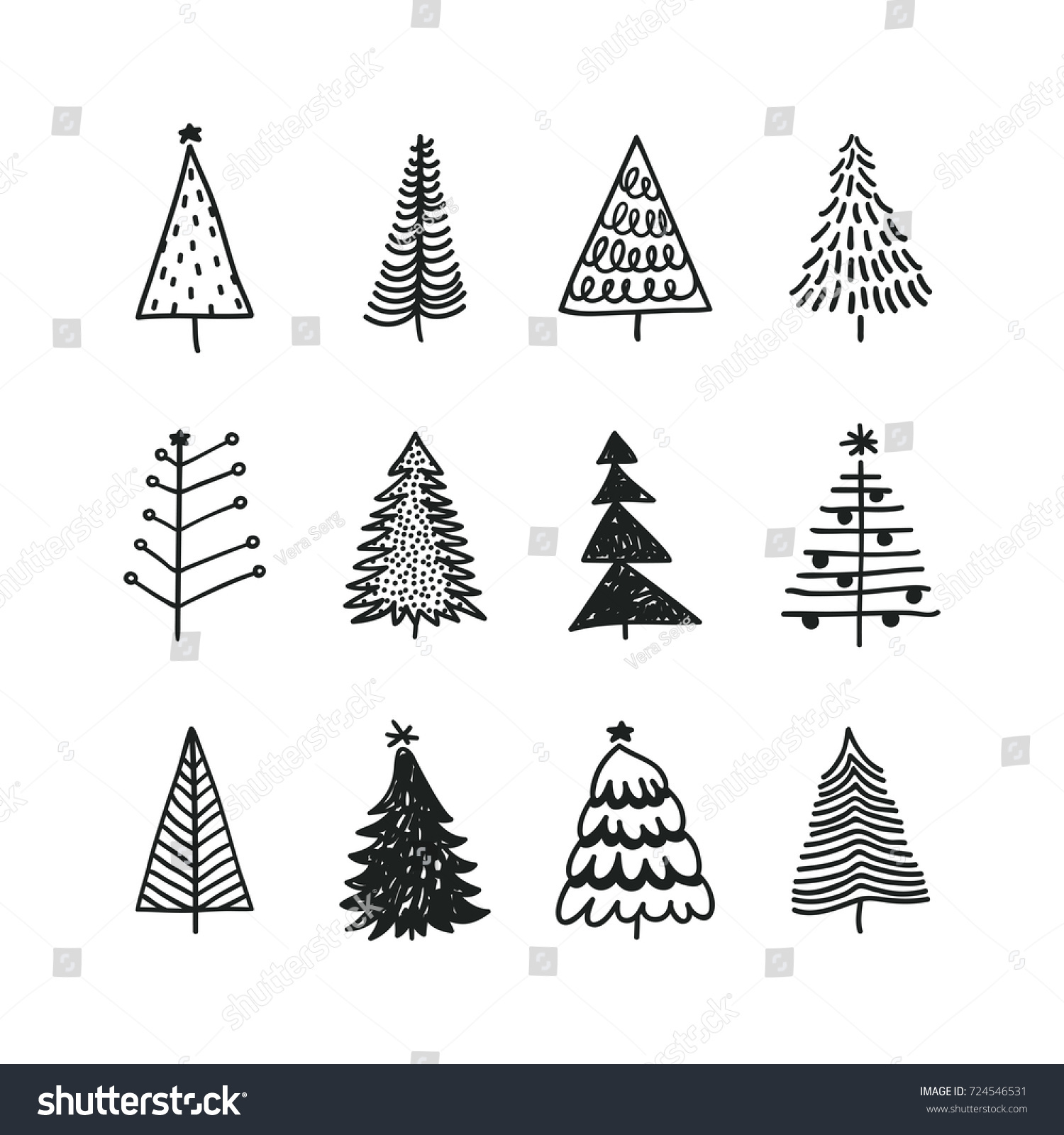 Hand Drawn Set Christmas Trees Holidays Stock Vector Royalty Free