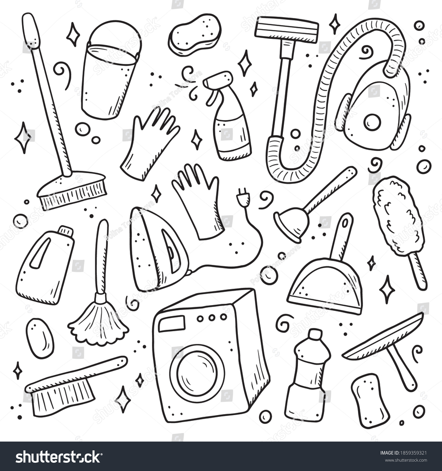 Hand Drawn Set Cleaning Equipments Sponge Stock Vector (Royalty Free ...