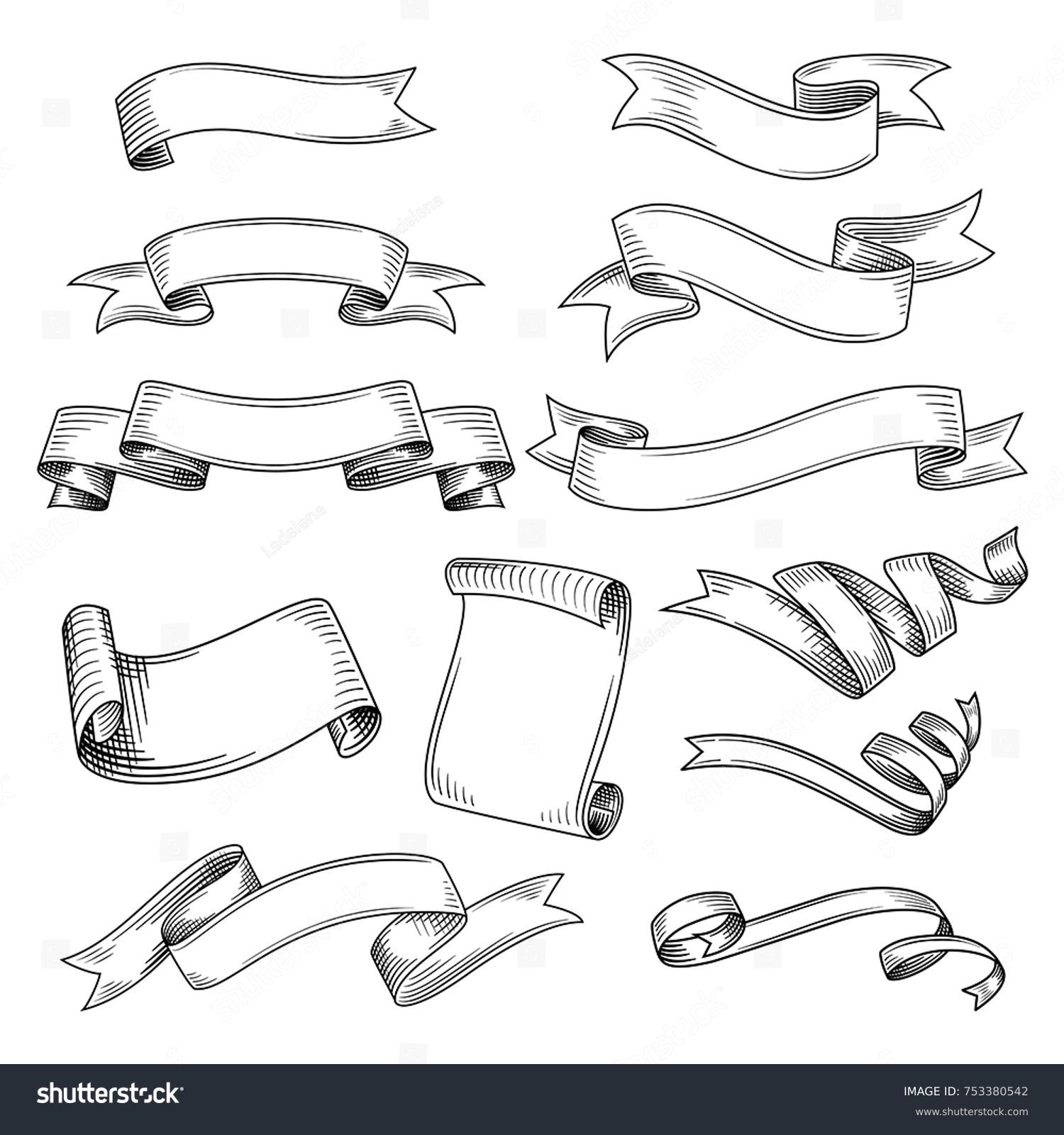 Hand Drawn Set Different Ribbons Design Stock Vector (Royalty Free ...