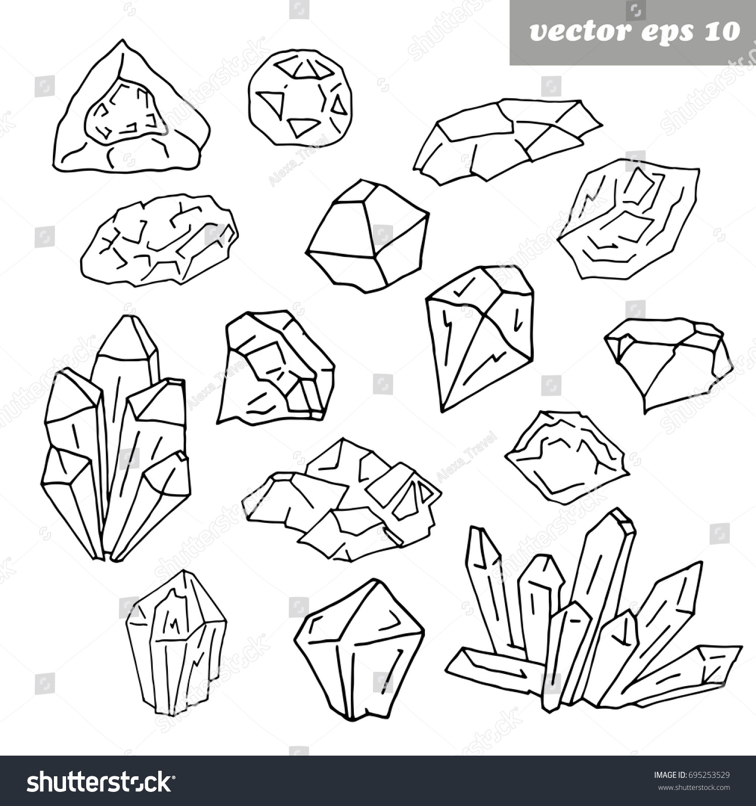 Hand Drawn Set Different Shaped Gems Stock Vector (Royalty Free) 695253529