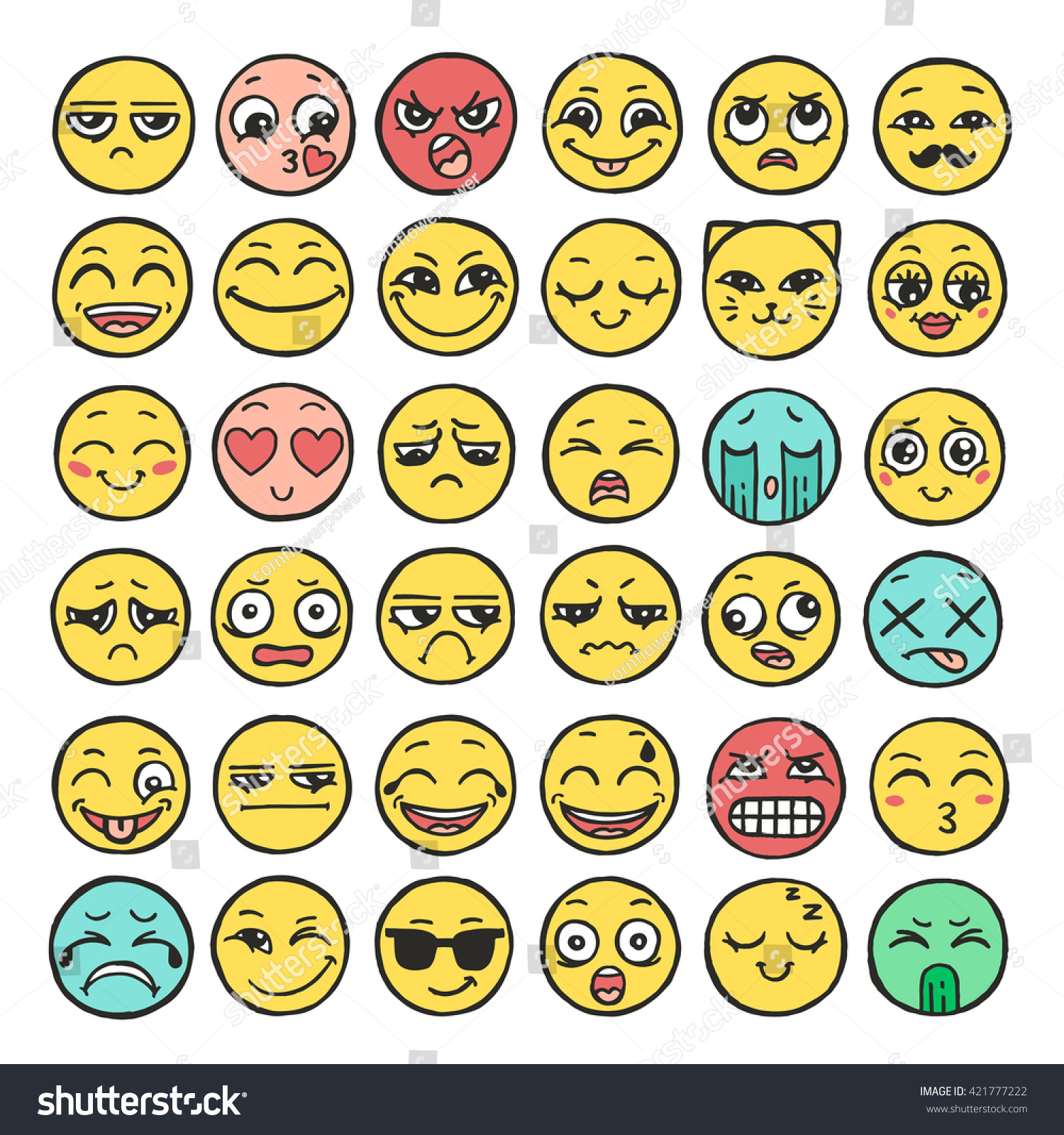 Hand Drawn Set Emoticons Set Emoji Stock Vector 421777222 - Shutterstock