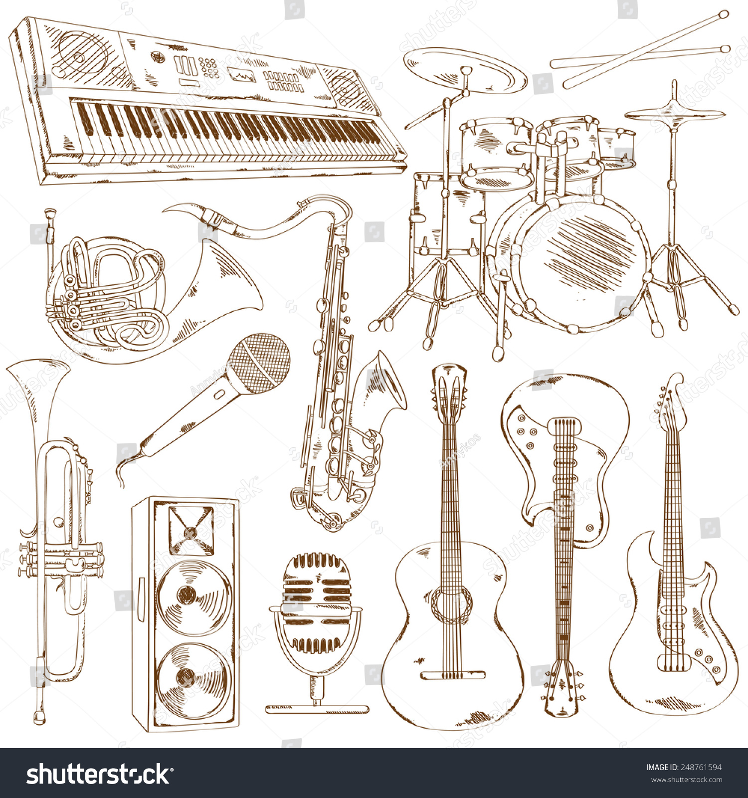 Hand Drawn Set Isolated Sketch Musical Stock Vector (Royalty Free ...