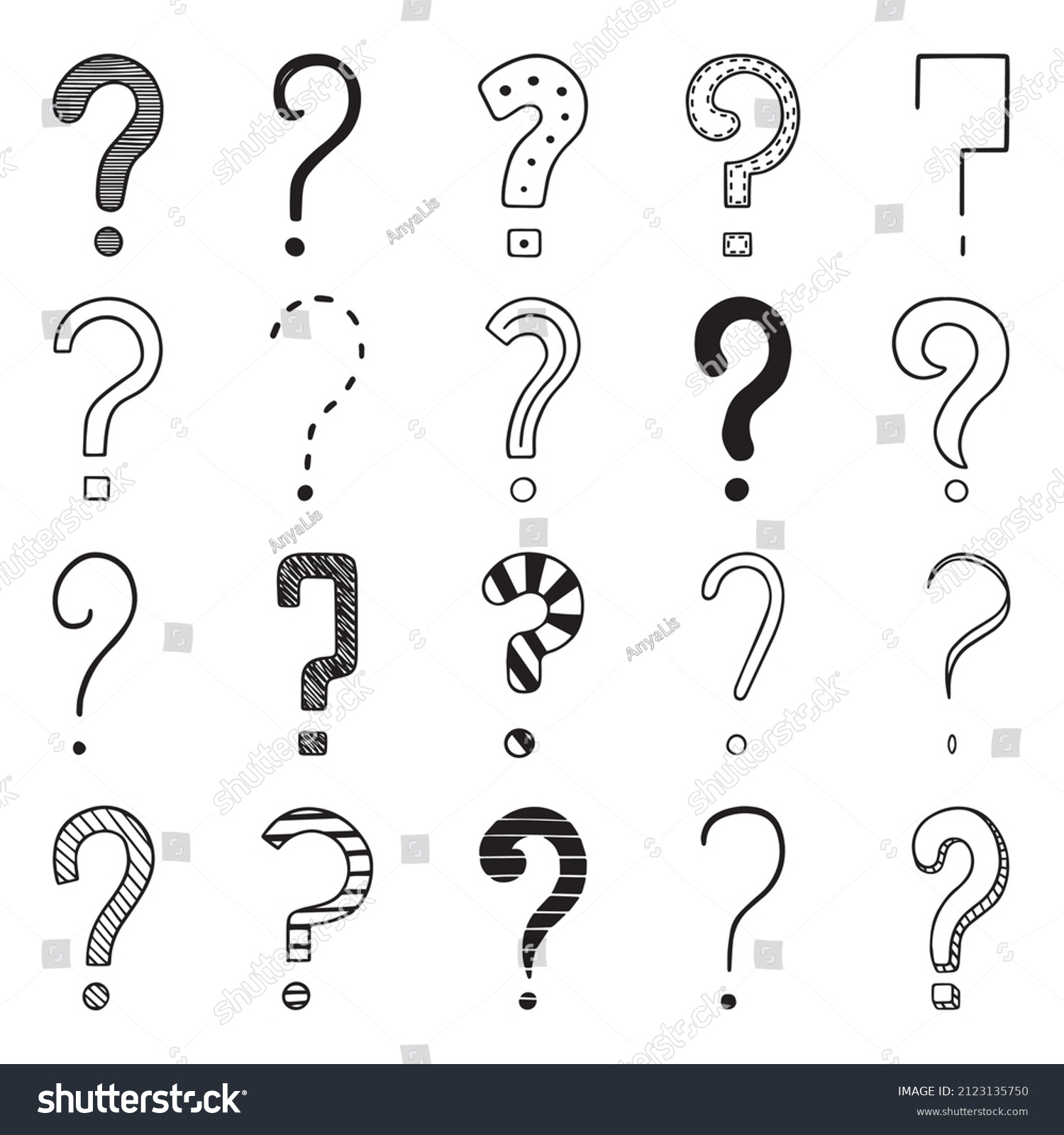 Hand Drawn Set Question Marks Doodle Stock Vector (Royalty Free) 2123135750