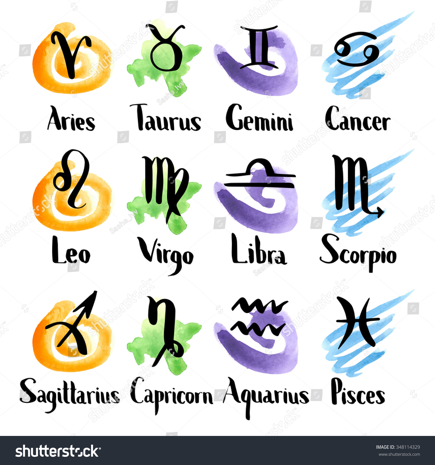 Hand Drawn Set Zodiac Signs Ink Stock Vector 348114329 - Shutterstock