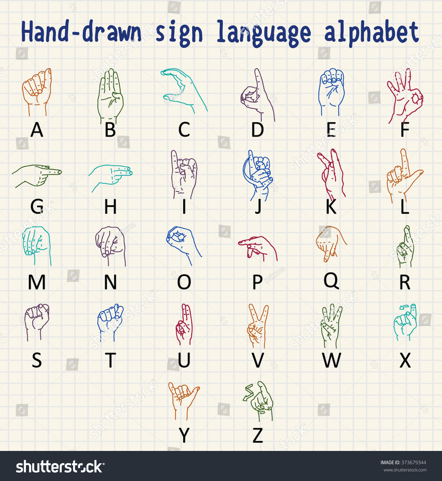 Handdrawn Sign Language Alphabet Hand Fonts Stock Vector 373679344 ...