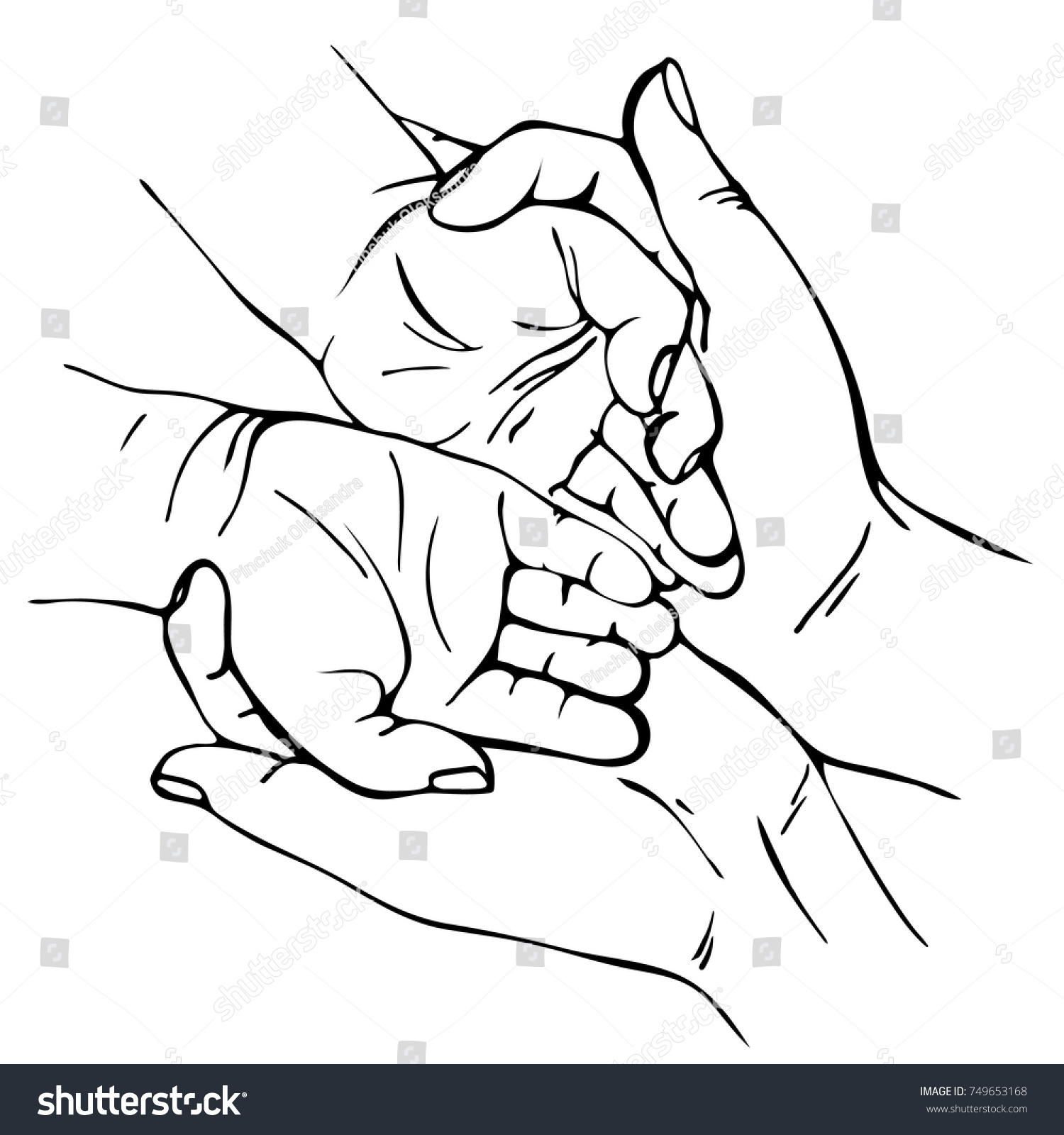 Hand Drawn Sketch Adult Hands Holding Stock Vector Royalty Free 749653168