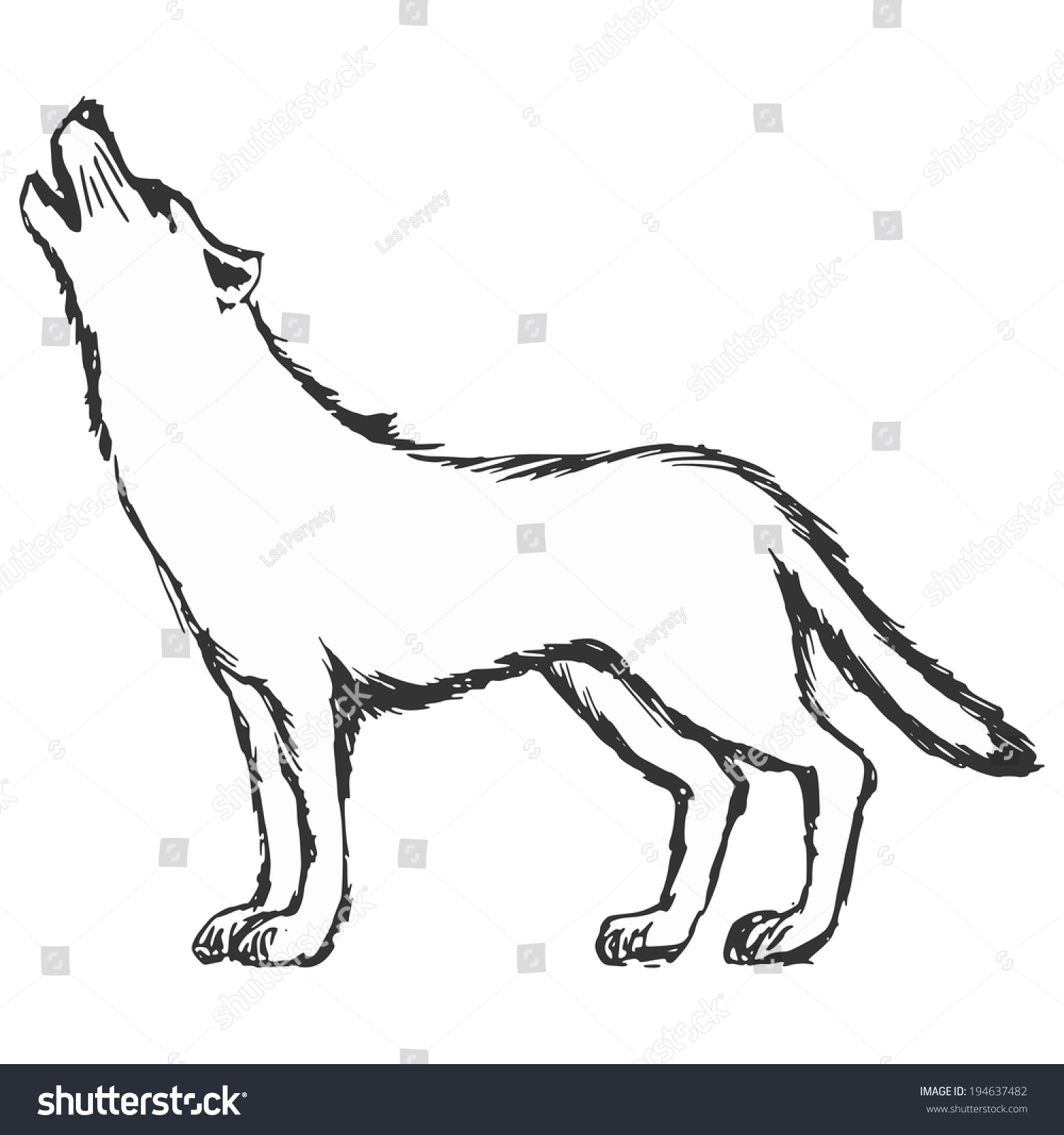 Hand Drawn Sketch Cartoon Illustration Wolf Stock Vector (Royalty Free ...