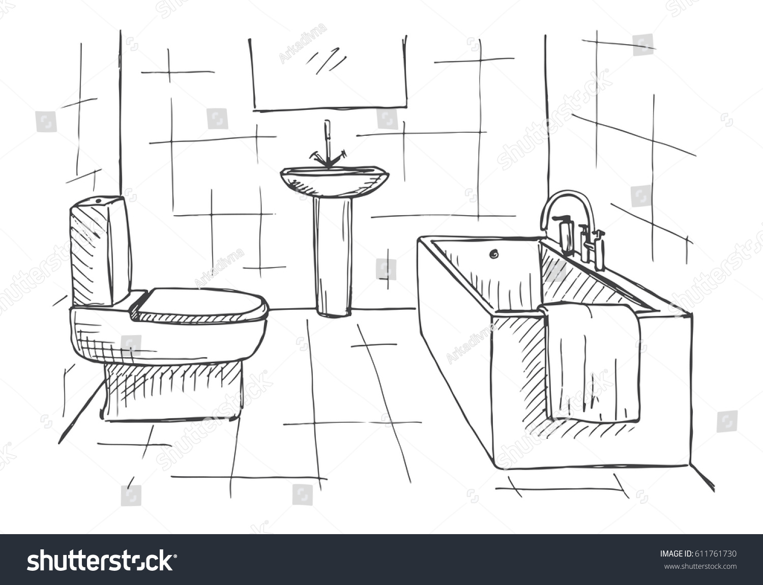 Hand Drawn Sketch Linear Sketch Interior Stock Vector 611761730 ...