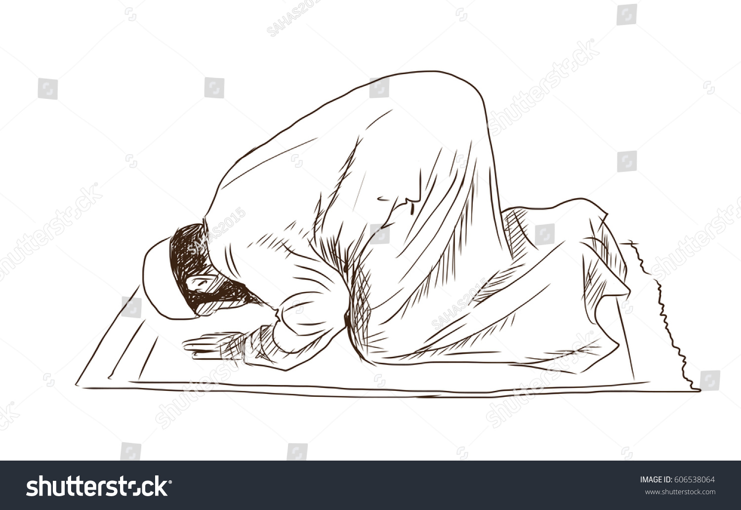 Hand Drawn Sketch Muslim Man Praying Stock Vector 