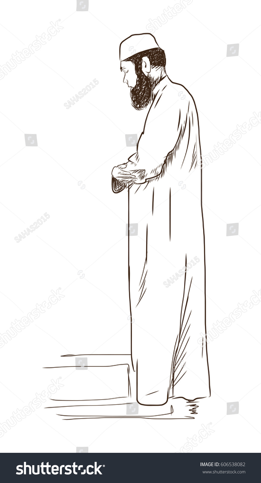Hand Drawn Sketch Muslim Man Praying Stock Vector 