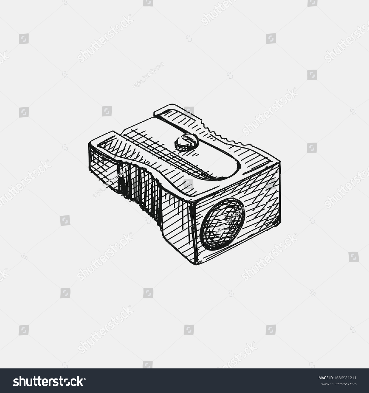 stock vector hand drawn sketch of a pencil sharpener on a white background stationery supplies for school and 1686981211