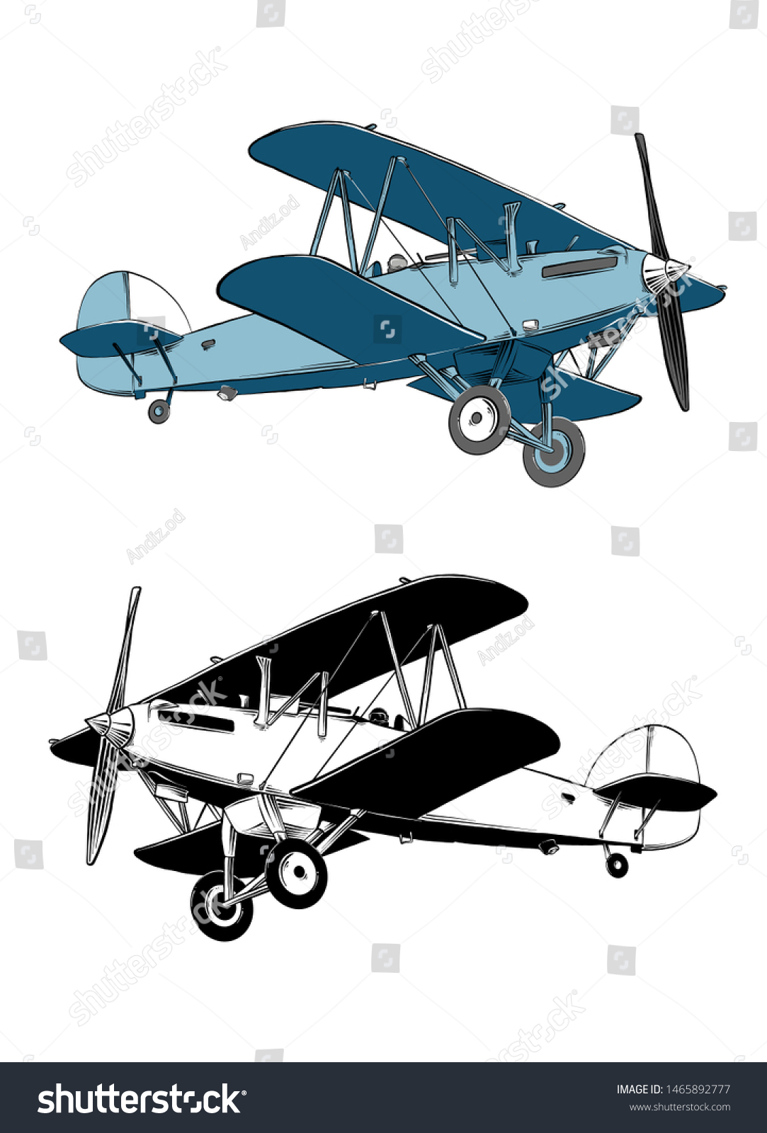 Hand Drawn Sketch Biplane Aircraft Color Stock Vector (Royalty Free ...