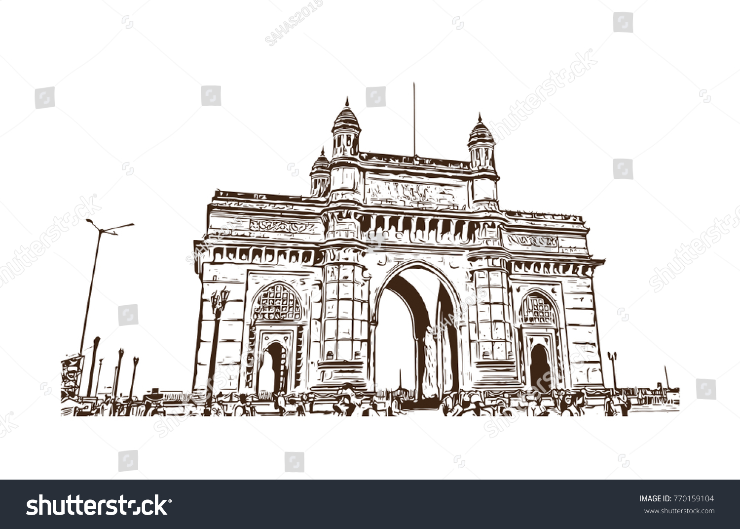 Hand Drawn Sketch Gateway India Mumbai Stock Vector ...