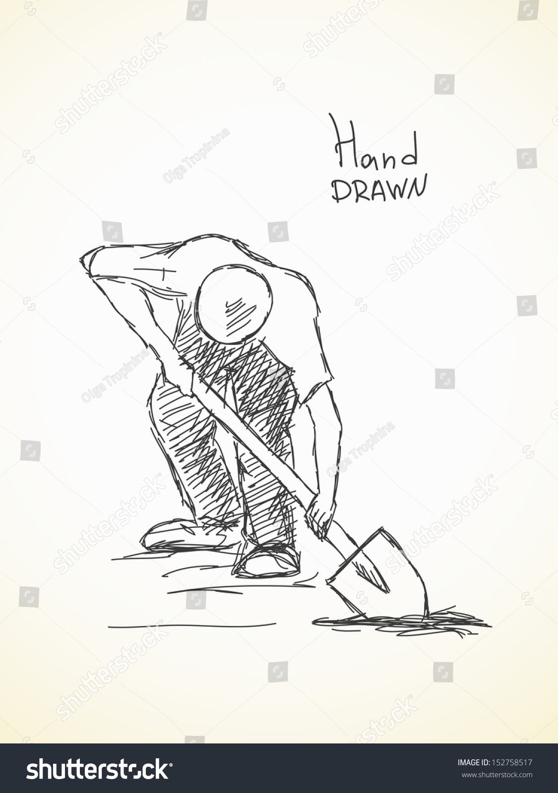 Hand Drawn Sketch Man Digging Ground vetor stock (livre de direitos