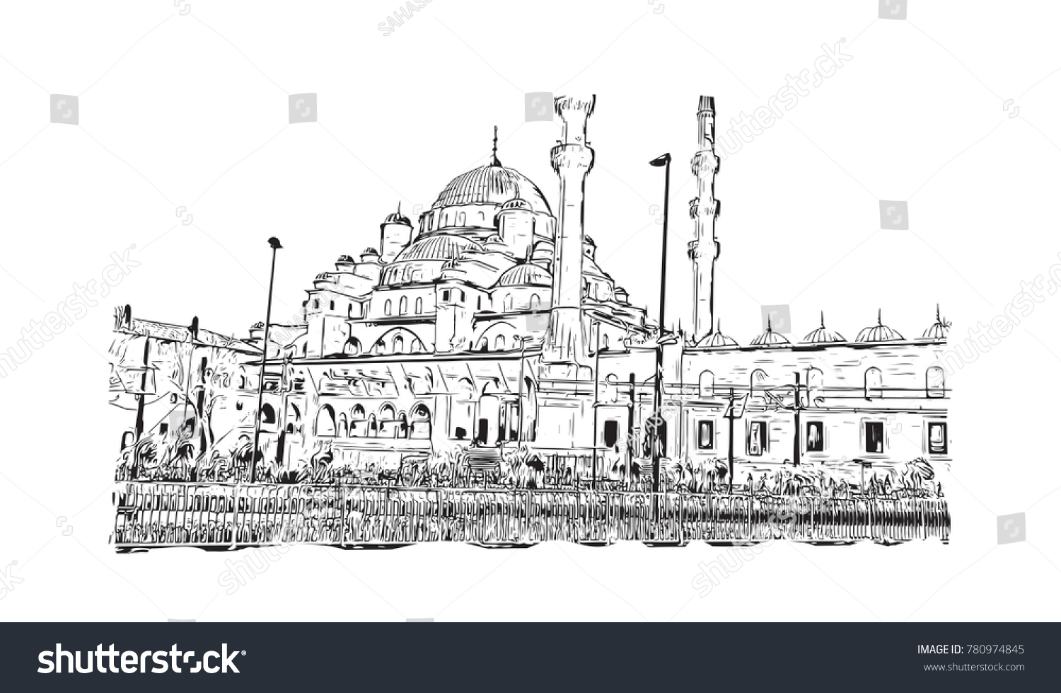 Hand Drawn Sketch Suleymaniye Mosque Istanbul Stock Vector Royalty Free 780974845