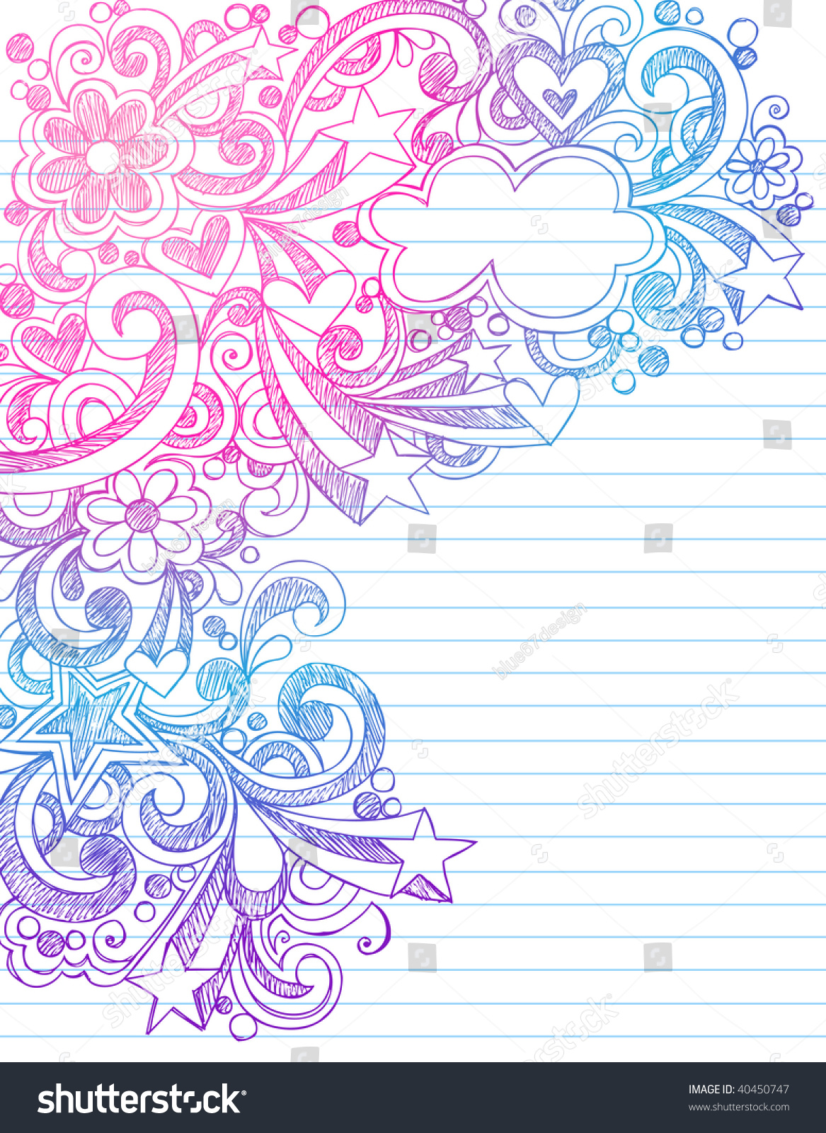 Handdrawn Sketchy Doodles On Lined Notebook Stock Vector 40450747 