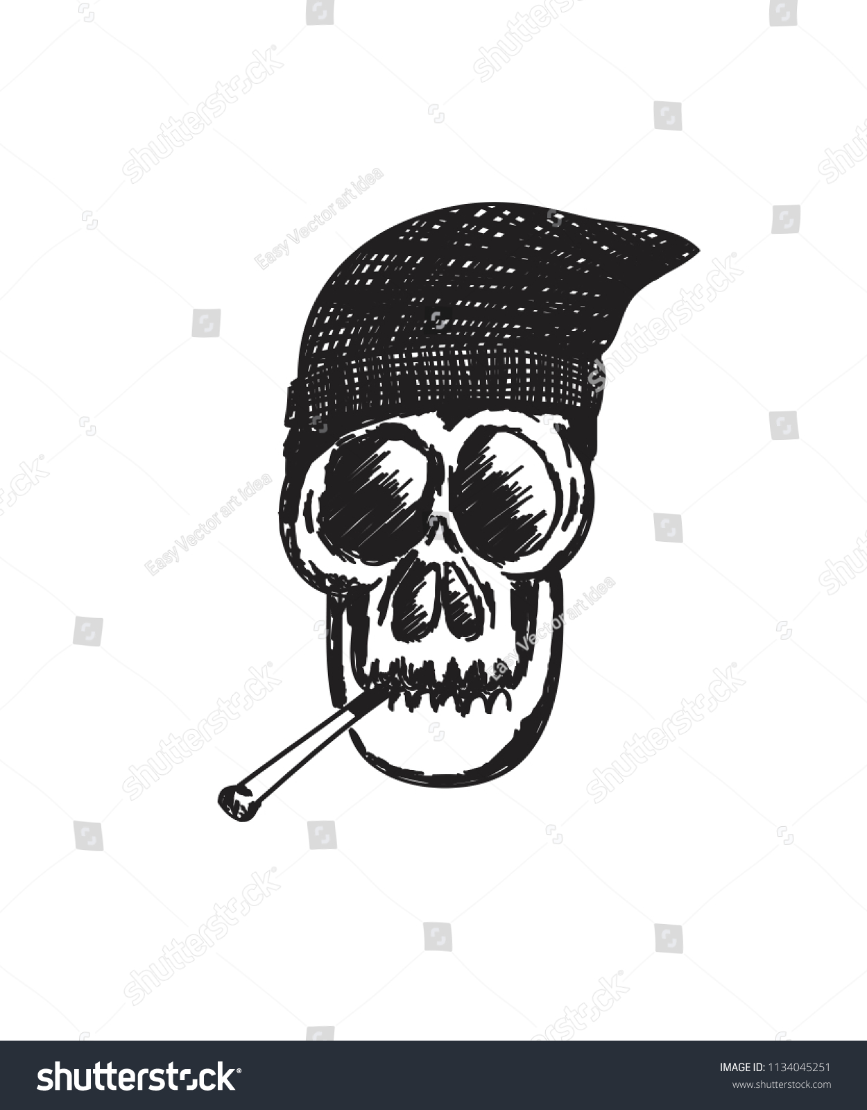 Hand Drawn Skull Smoking Hiphop Rap Stock Vector Royalty Free