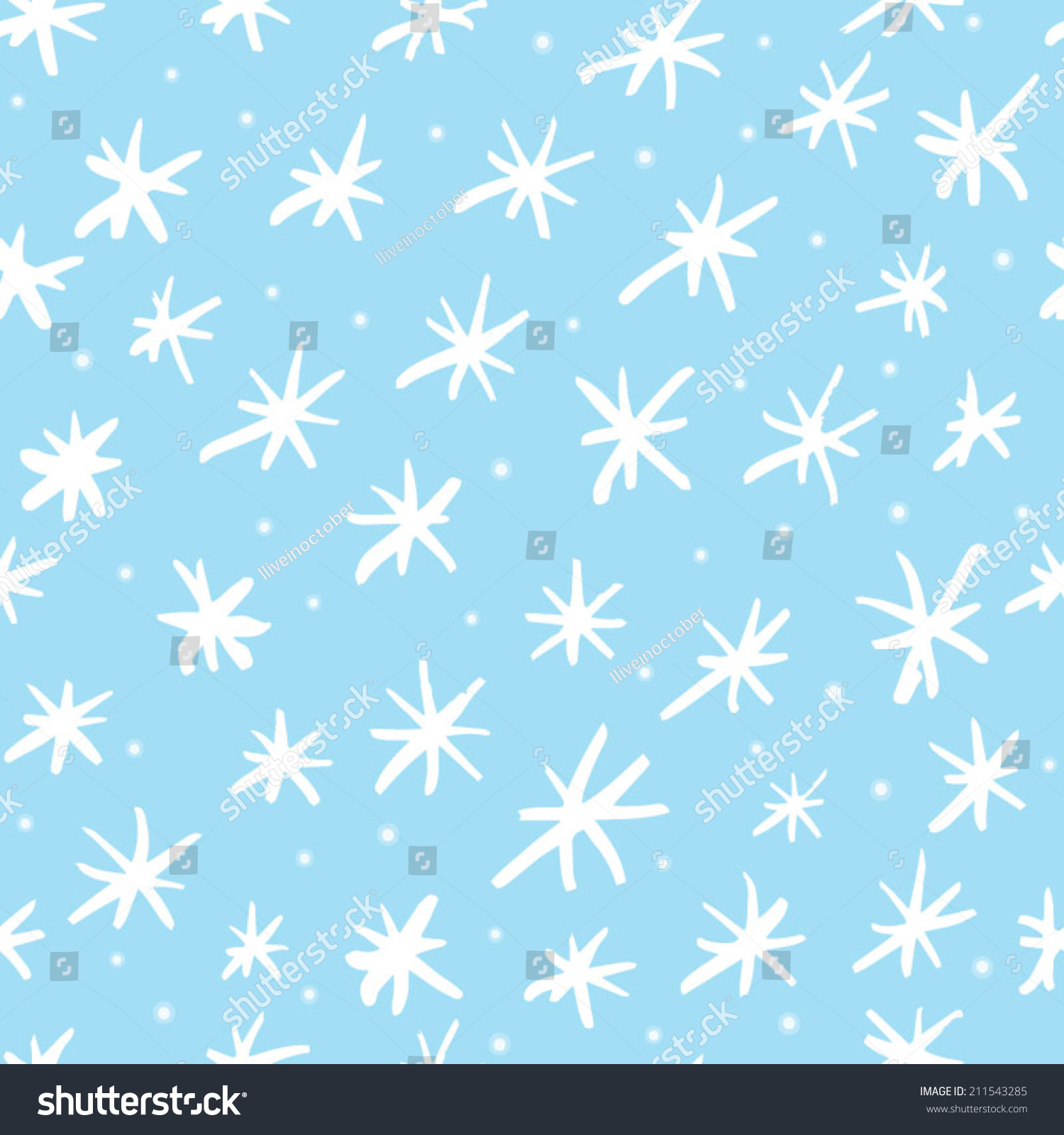 Hand Drawn Snowflakes Pattern In Cartoon Style. Abstract Background ...