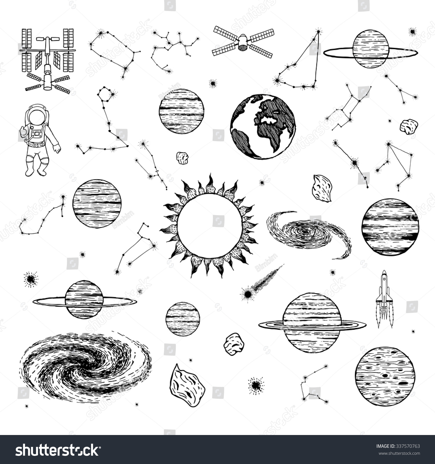 Hand Drawn Solar System On White Stock Vector 337570763 - Shutterstock