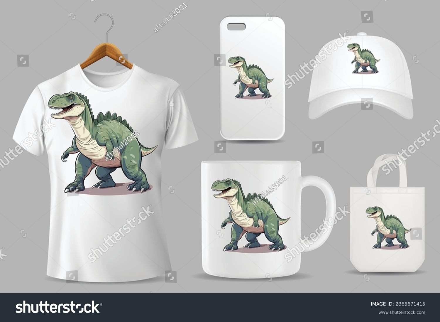 SVG of Hand Drawn Solid Color Dinosaur Illustration On Different Product Templates svg