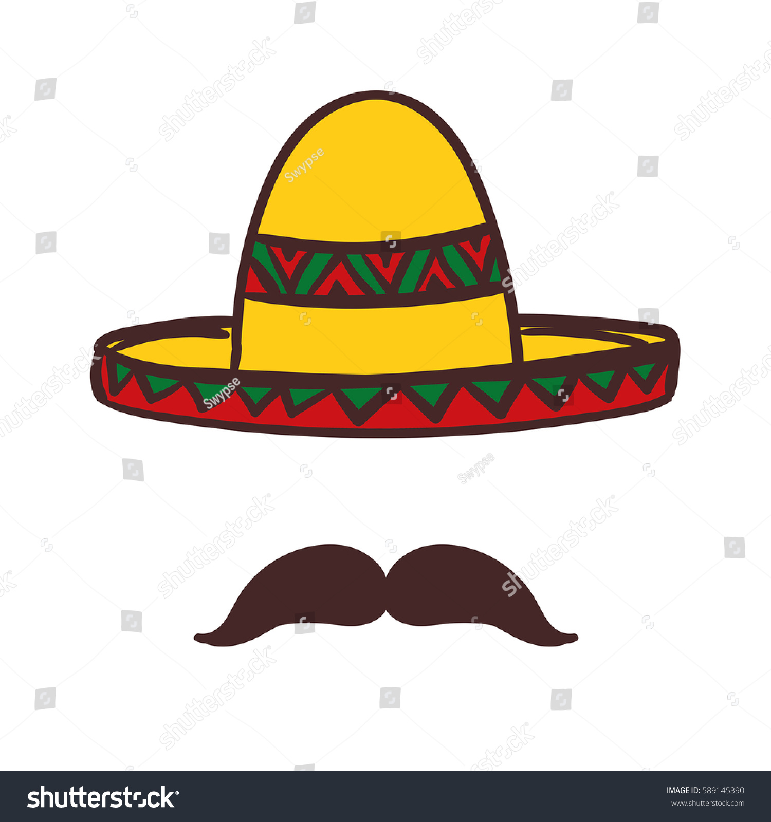 Hand Drawn Sombrero with Mustache Isolated Vector | EZ Canvas